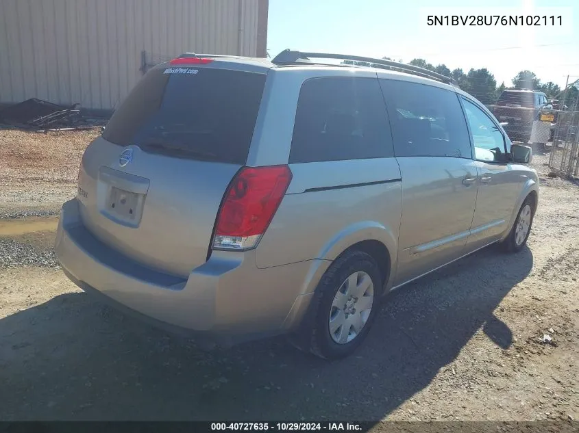 2006 Nissan Quest VIN: 5N1BV28U76N102111 Lot: 40727635