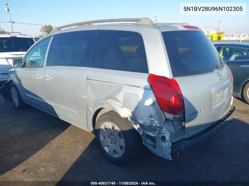 2006 Nissan Quest VIN: 5N1BV28U96N102305 Lot: 40831740