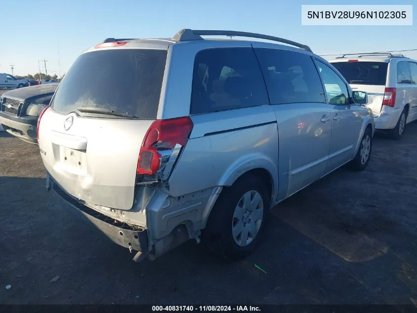 2006 Nissan Quest VIN: 5N1BV28U96N102305 Lot: 40831740