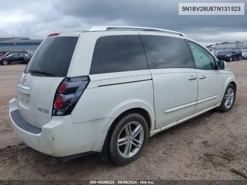 2007 Nissan Quest 3.5 Se VIN: 5N1BV28U87N131523 Lot: 40286225