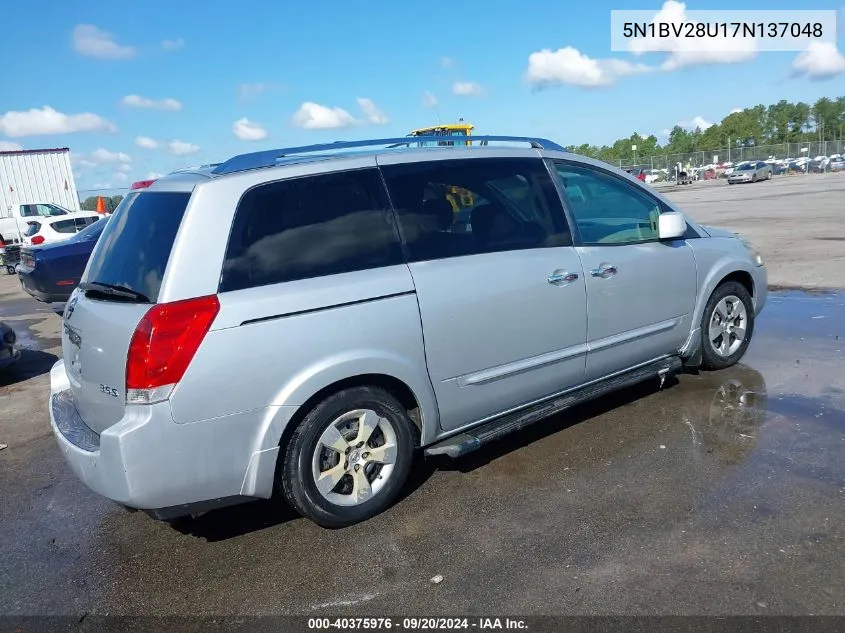 2007 Nissan Quest 3.5 S VIN: 5N1BV28U17N137048 Lot: 40375976