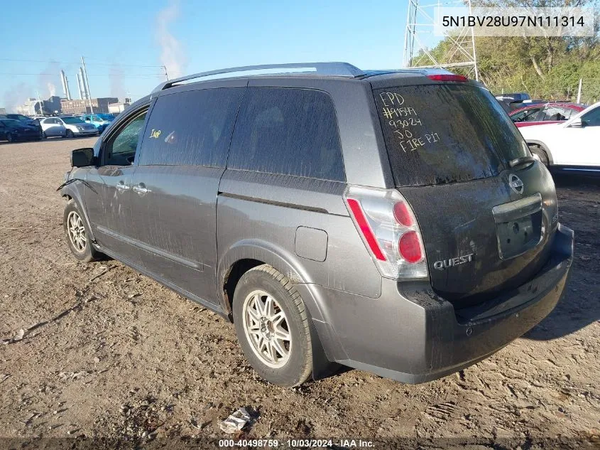 2007 Nissan Quest 3.5 Se VIN: 5N1BV28U97N111314 Lot: 40498759