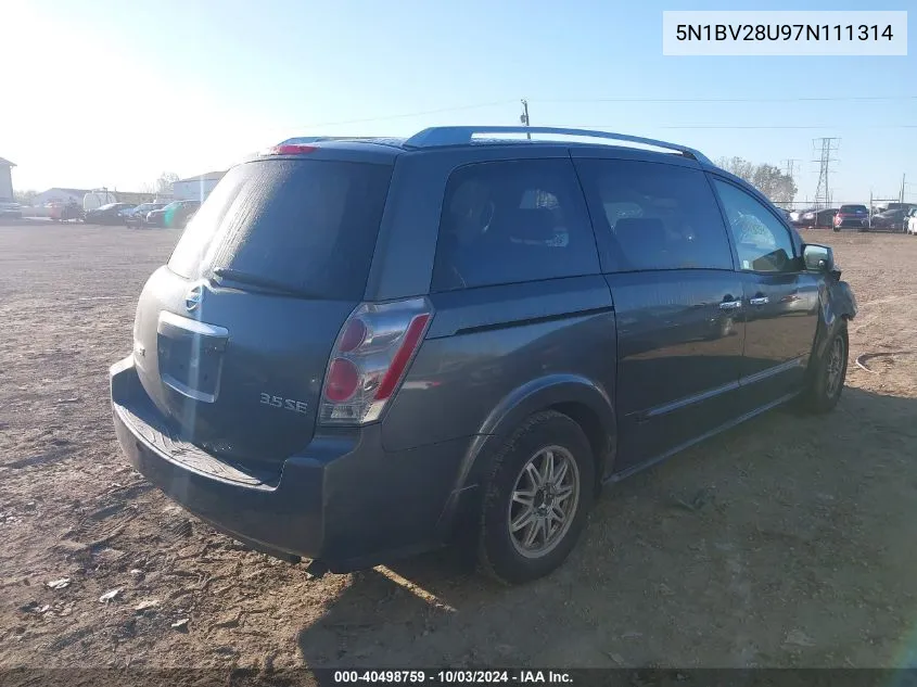 5N1BV28U97N111314 2007 Nissan Quest 3.5 Se