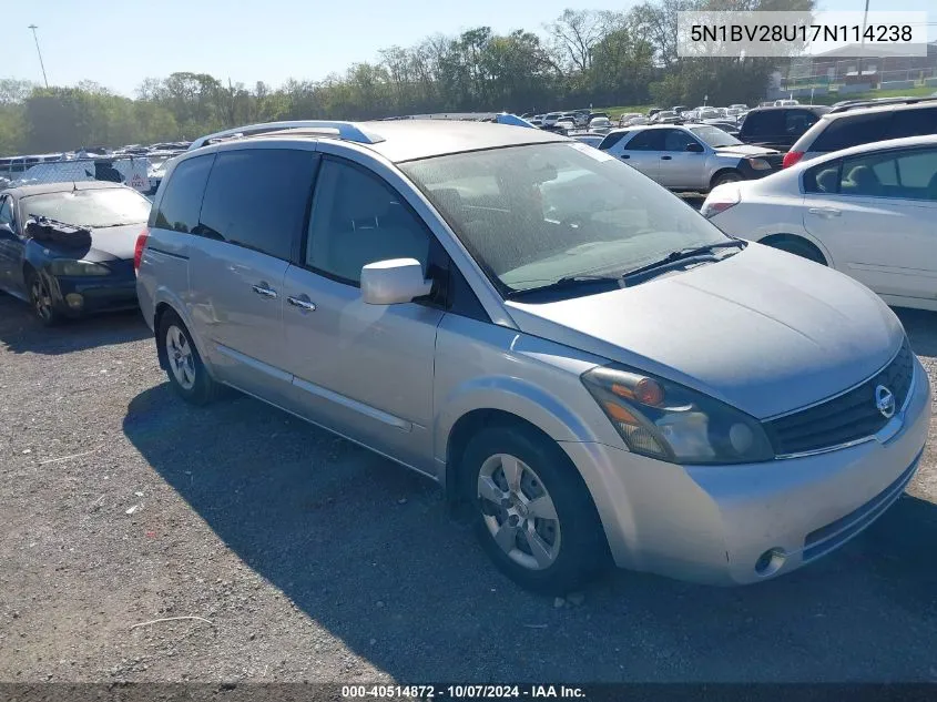 2007 Nissan Quest 3.5 S VIN: 5N1BV28U17N114238 Lot: 40514872