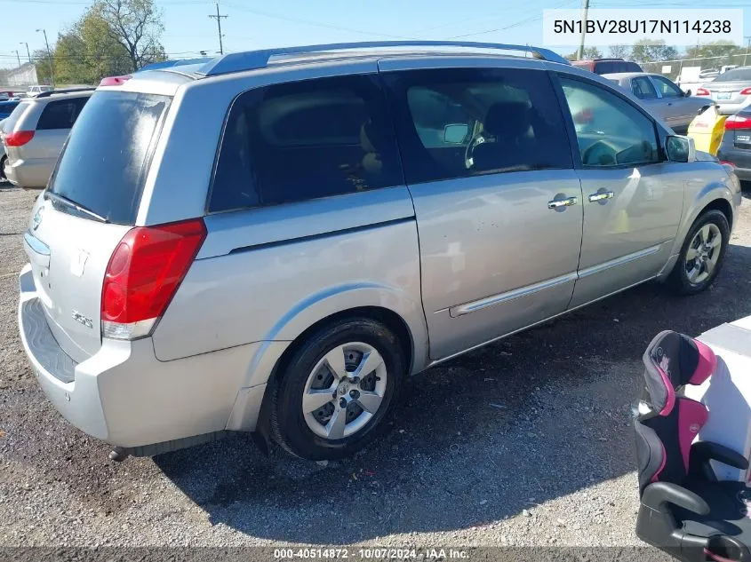 2007 Nissan Quest 3.5 S VIN: 5N1BV28U17N114238 Lot: 40514872