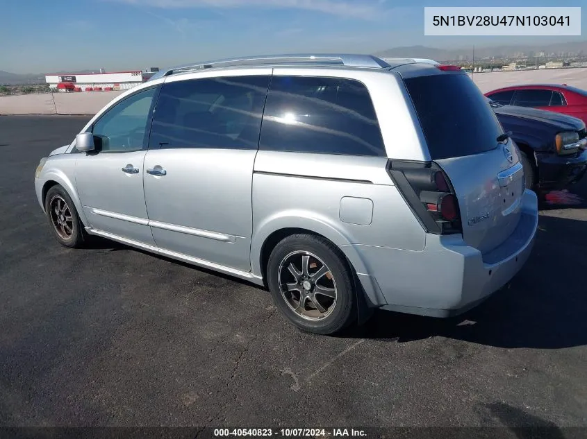 2007 Nissan Quest 3.5 Se VIN: 5N1BV28U47N103041 Lot: 40540823