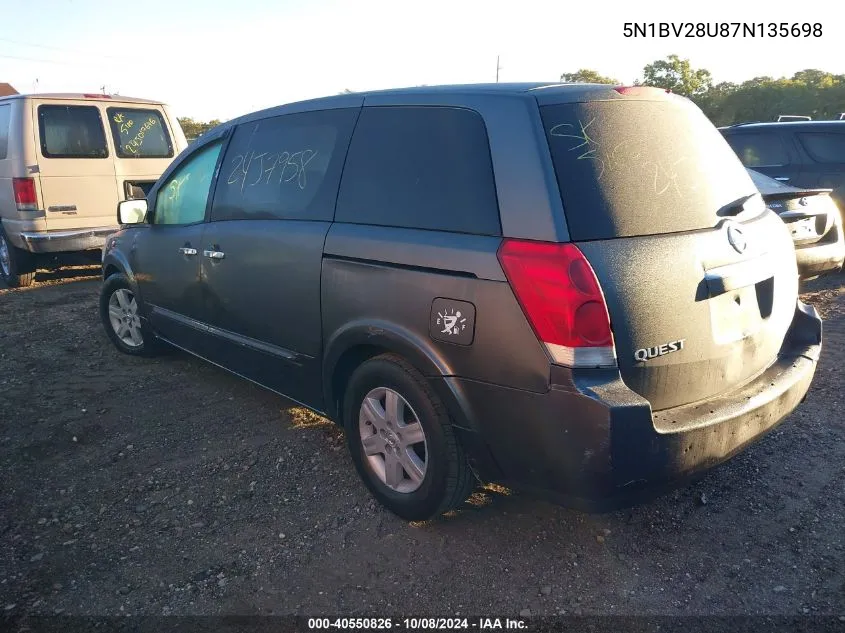 2007 Nissan Quest 3.5 VIN: 5N1BV28U87N135698 Lot: 40550826