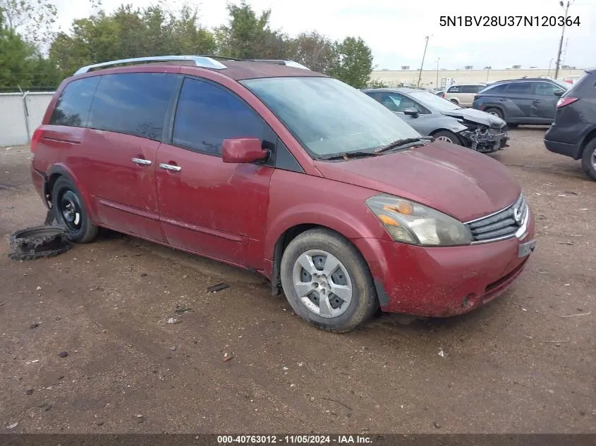 2007 Nissan Quest 3.5 S VIN: 5N1BV28U37N120364 Lot: 40763012