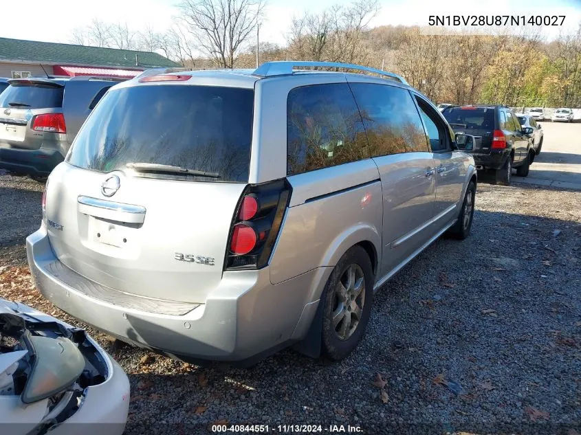 5N1BV28U87N140027 2007 Nissan Quest 3.5 Se