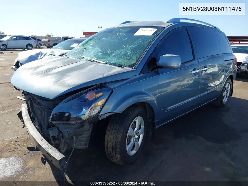 2008 Nissan Quest 3.5 S VIN: 5N1BV28U08N111476 Lot: 39395252