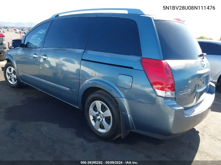 2008 Nissan Quest 3.5 S VIN: 5N1BV28U08N111476 Lot: 39395252