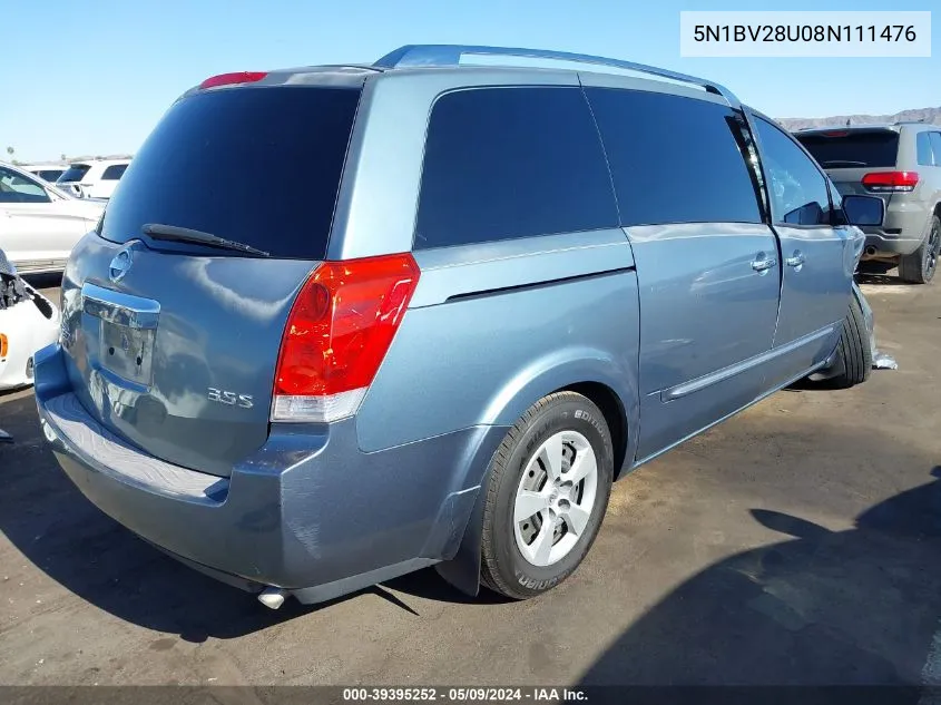 2008 Nissan Quest 3.5 S VIN: 5N1BV28U08N111476 Lot: 39395252