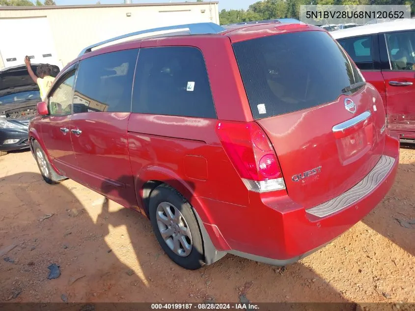 2008 Nissan Quest 3.5 S VIN: 5N1BV28U68N120652 Lot: 40199187