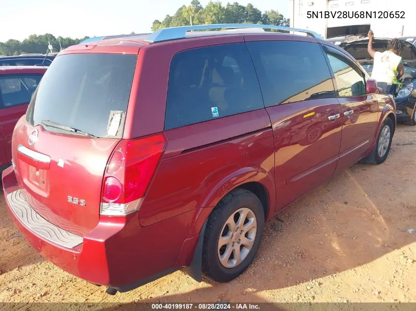 2008 Nissan Quest 3.5 S VIN: 5N1BV28U68N120652 Lot: 40199187