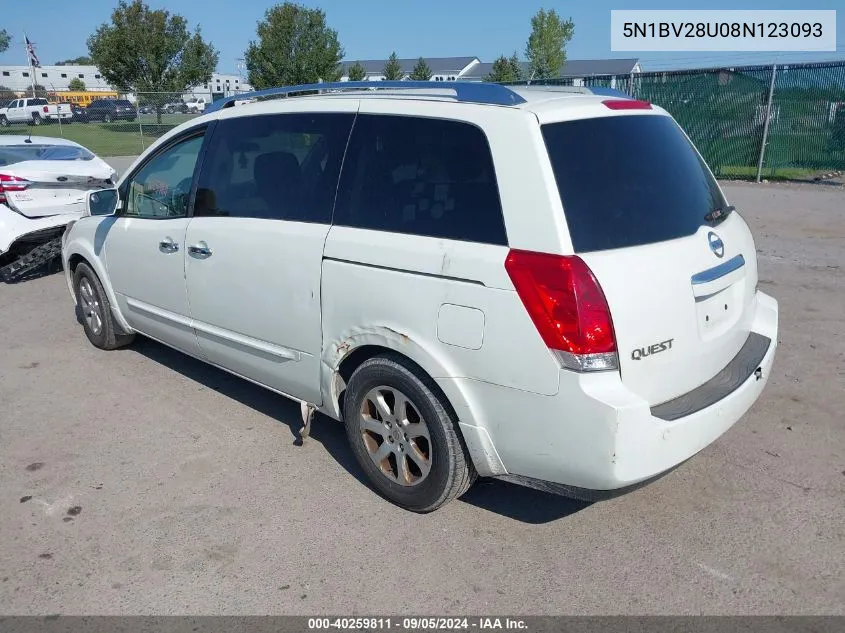 2008 Nissan Quest 3.5 S VIN: 5N1BV28U08N123093 Lot: 40259811