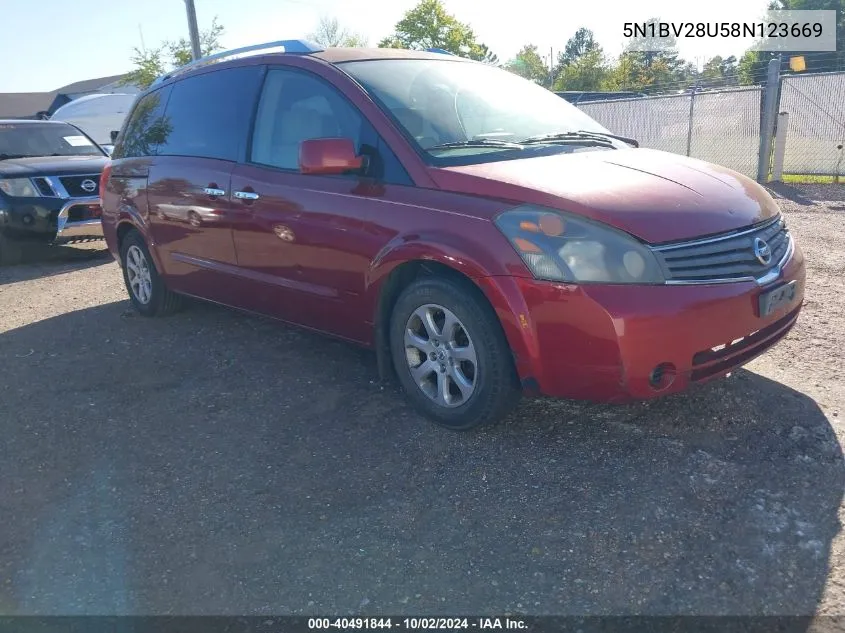 2008 Nissan Quest 3.5 Sl VIN: 5N1BV28U58N123669 Lot: 40491844