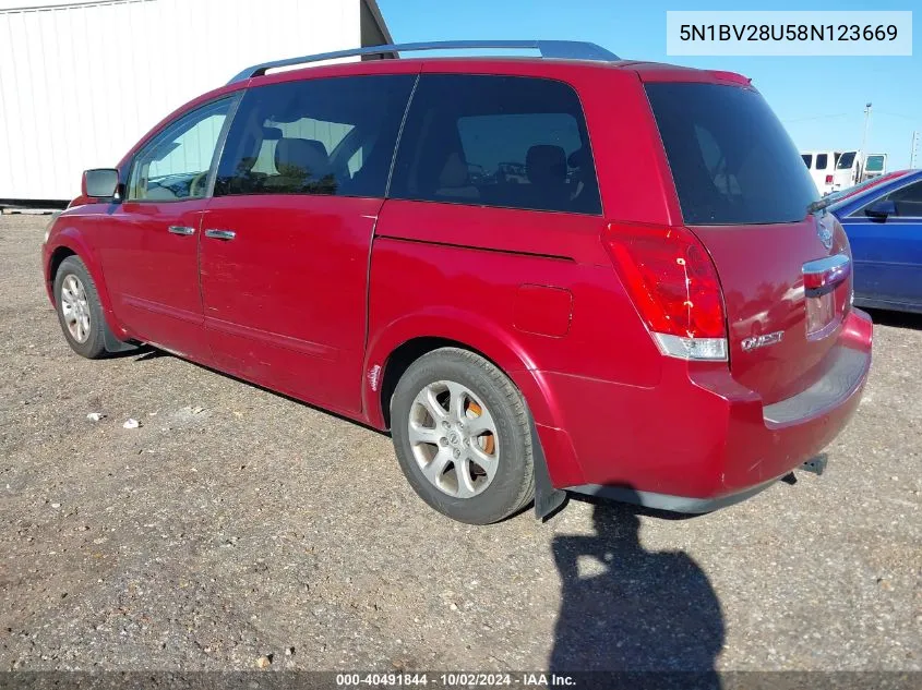 2008 Nissan Quest 3.5 Sl VIN: 5N1BV28U58N123669 Lot: 40491844