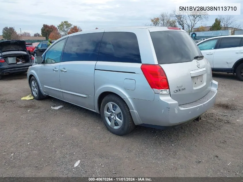 2008 Nissan Quest 3.5 VIN: 5N1BV28U38N113710 Lot: 40670264