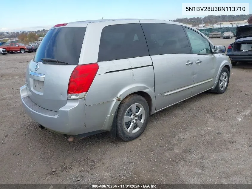 2008 Nissan Quest 3.5 VIN: 5N1BV28U38N113710 Lot: 40670264