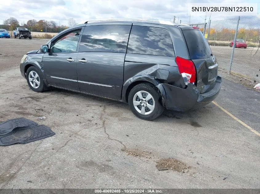 2008 Nissan Quest 3.5 S VIN: 5N1BV28U78N122510 Lot: 40692485