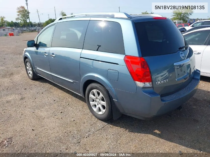 2009 Nissan Quest 3.5 Sl VIN: 5N1BV28U19N108135 Lot: 40305927