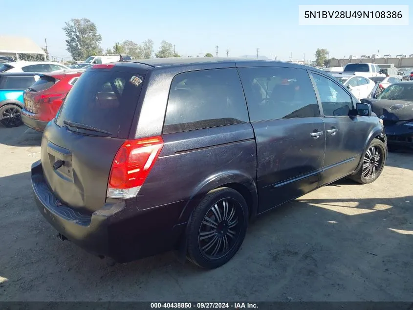 2009 Nissan Quest 3.5 VIN: 5N1BV28U49N108386 Lot: 40438850