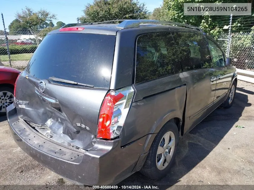 2009 Nissan Quest S/Se/Sl VIN: 5N1BV28U59N104265 Lot: 40580489