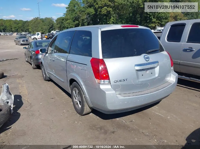 2009 Nissan Quest 3.5 VIN: 5N1BV28U19N107552 Lot: 40591722