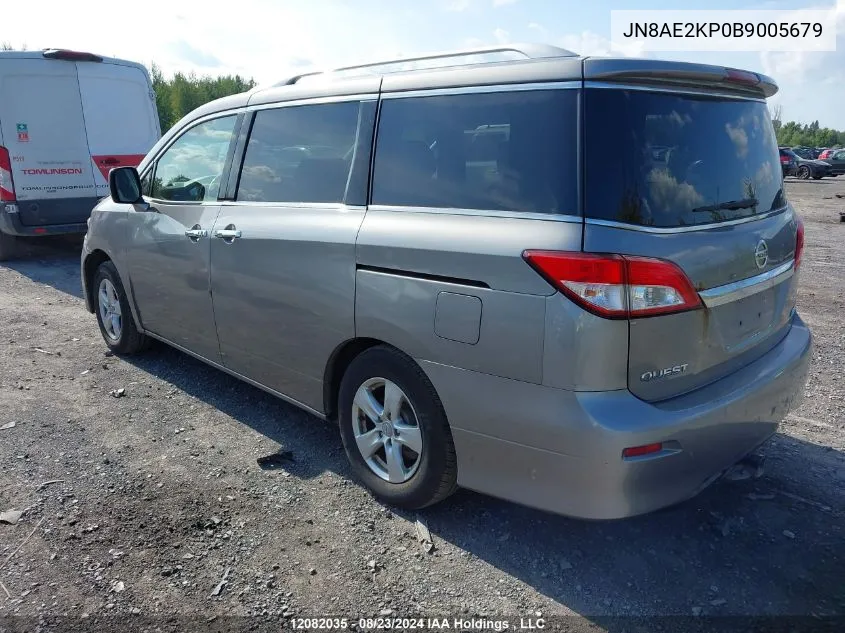 2011 Nissan Quest Sv VIN: JN8AE2KP0B9005679 Lot: 12082035