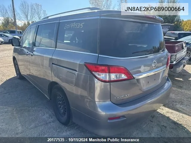 2011 Nissan Quest 3.5 S VIN: JN8AE2KP6B9000664 Lot: 20177535