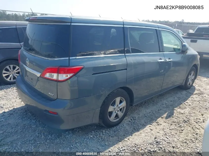 2011 Nissan Quest S/Sv/Sl/Le VIN: JN8AE2KP8B9008085 Lot: 40559535