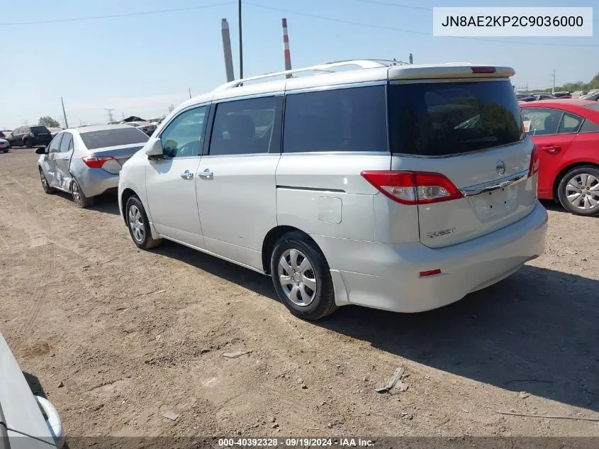 2012 Nissan Quest S VIN: JN8AE2KP2C9036000 Lot: 40392328