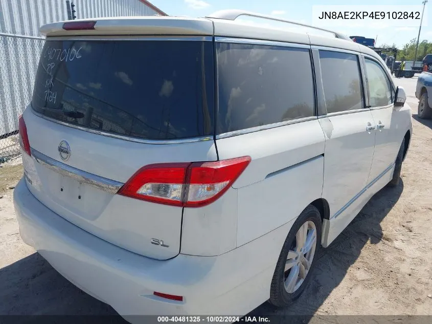 2014 Nissan Quest Sl VIN: JN8AE2KP4E9102842 Lot: 40481325