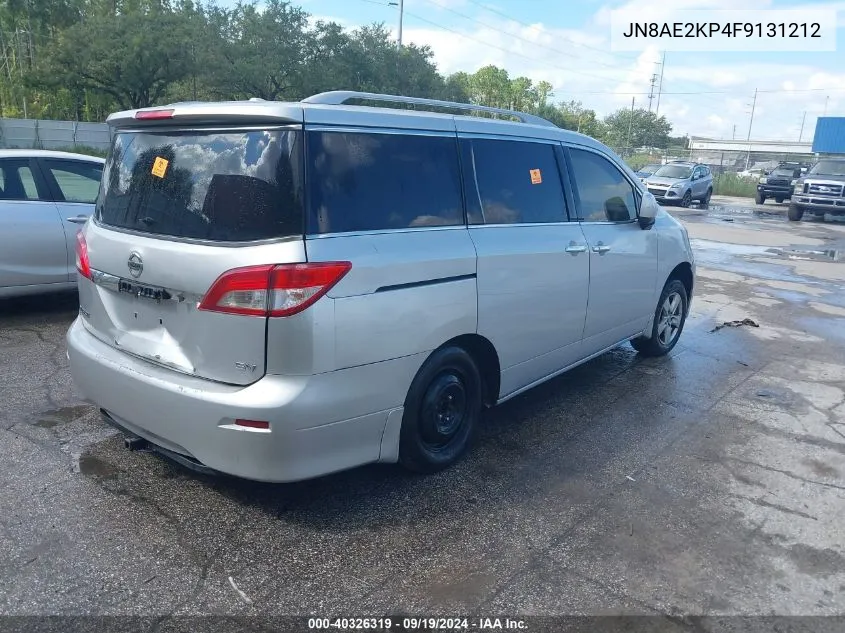 2015 Nissan Quest Platinum/S/Sl/Sv VIN: JN8AE2KP4F9131212 Lot: 40326319