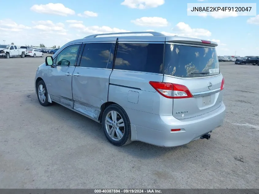 2015 Nissan Quest Platinum/S/Sl/Sv VIN: JN8AE2KP4F9120047 Lot: 40387594