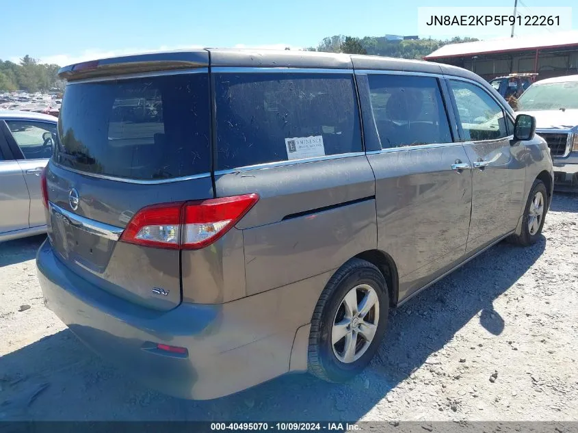 2015 Nissan Quest Sv VIN: JN8AE2KP5F9122261 Lot: 40495070