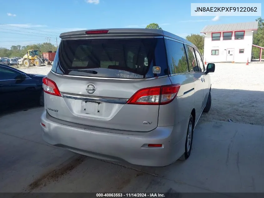 2015 Nissan Quest Platinum/S/Sl/Sv VIN: JN8AE2KPXF9122062 Lot: 40863553