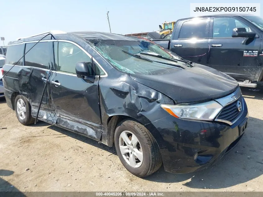 2016 Nissan Quest Platinum/S/Sl/Sv VIN: JN8AE2KP0G9150745 Lot: 40045206