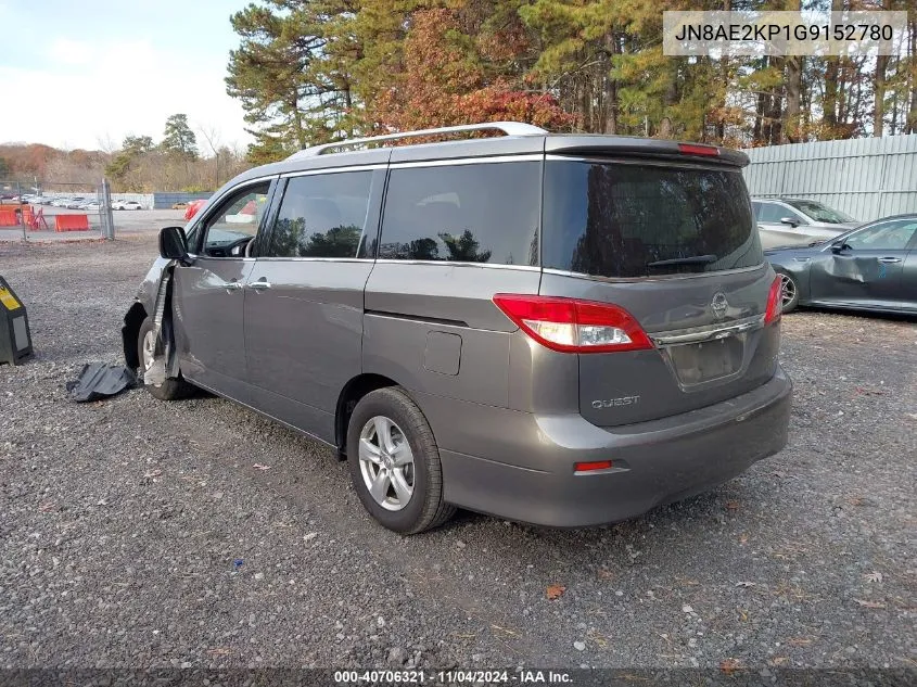 2016 Nissan Quest Sv VIN: JN8AE2KP1G9152780 Lot: 40706321