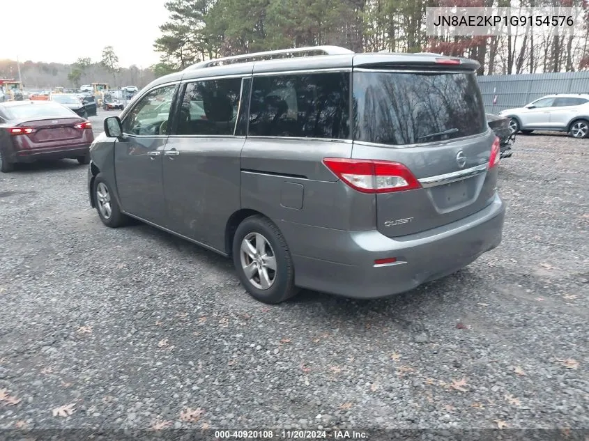 2016 Nissan Quest Platinum/S/Sl/Sv VIN: JN8AE2KP1G9154576 Lot: 40920108