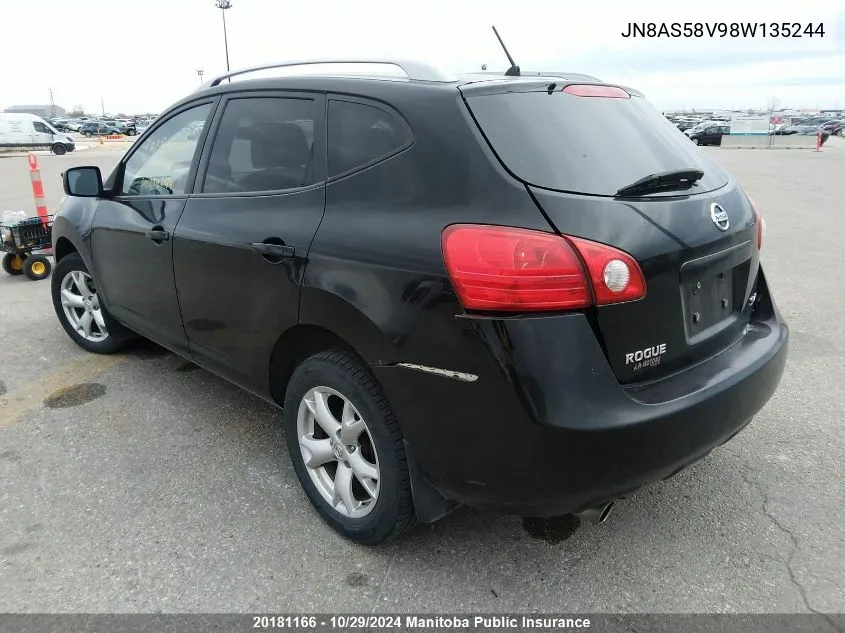 2008 Nissan Rogue Sl VIN: JN8AS58V98W135244 Lot: 20181166