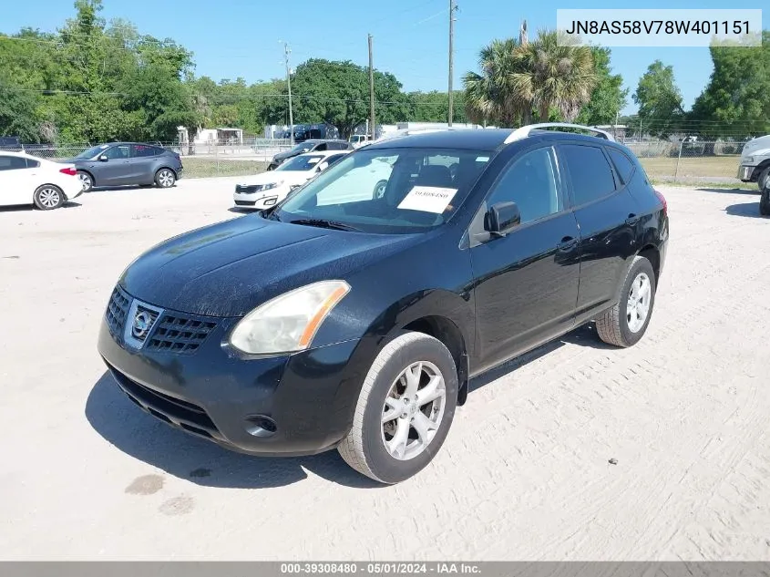 2008 Nissan Rogue Sl VIN: JN8AS58V78W401151 Lot: 39308480