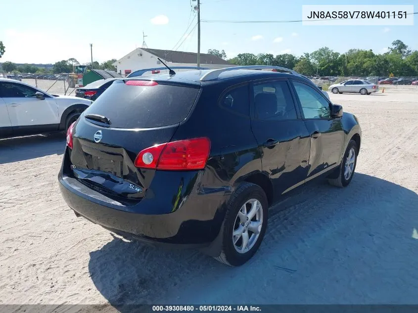 2008 Nissan Rogue Sl VIN: JN8AS58V78W401151 Lot: 39308480