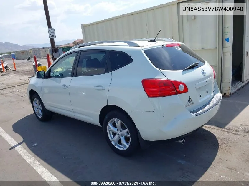 2008 Nissan Rogue Sl VIN: JN8AS58V78W400940 Lot: 39928280