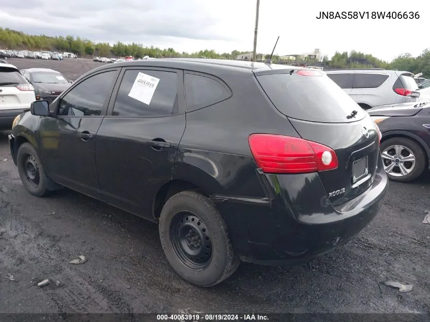 2008 Nissan Rogue S VIN: JN8AS58V18W406636 Lot: 40053919