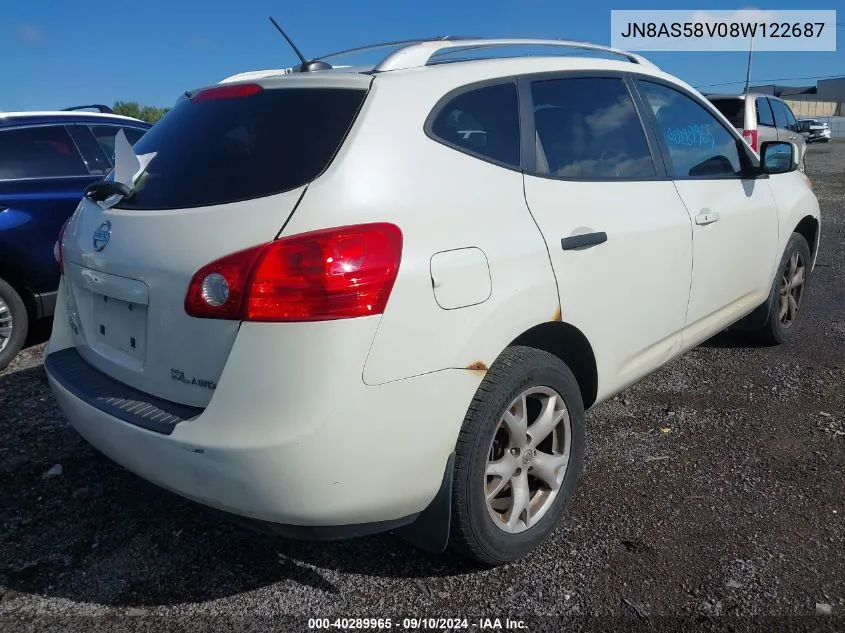 2008 Nissan Rogue Sl VIN: JN8AS58V08W122687 Lot: 40289965