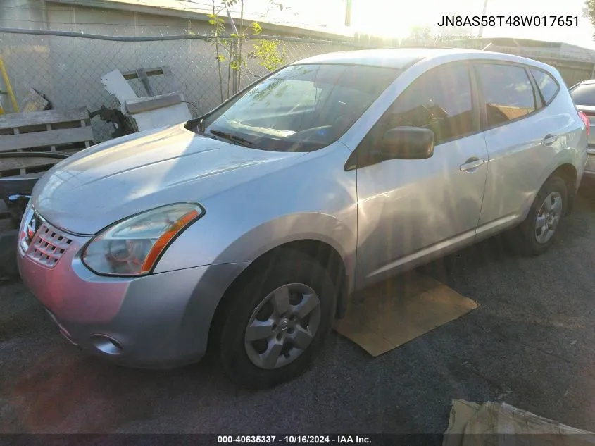 2008 Nissan Rogue S/Sl VIN: JN8AS58T48W017651 Lot: 40635337