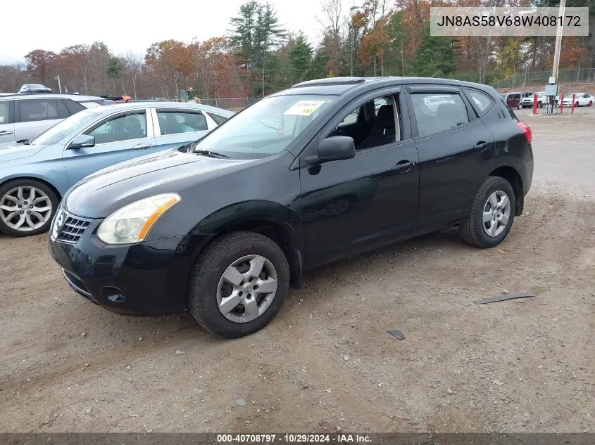 2008 Nissan Rogue S VIN: JN8AS58V68W408172 Lot: 40708797