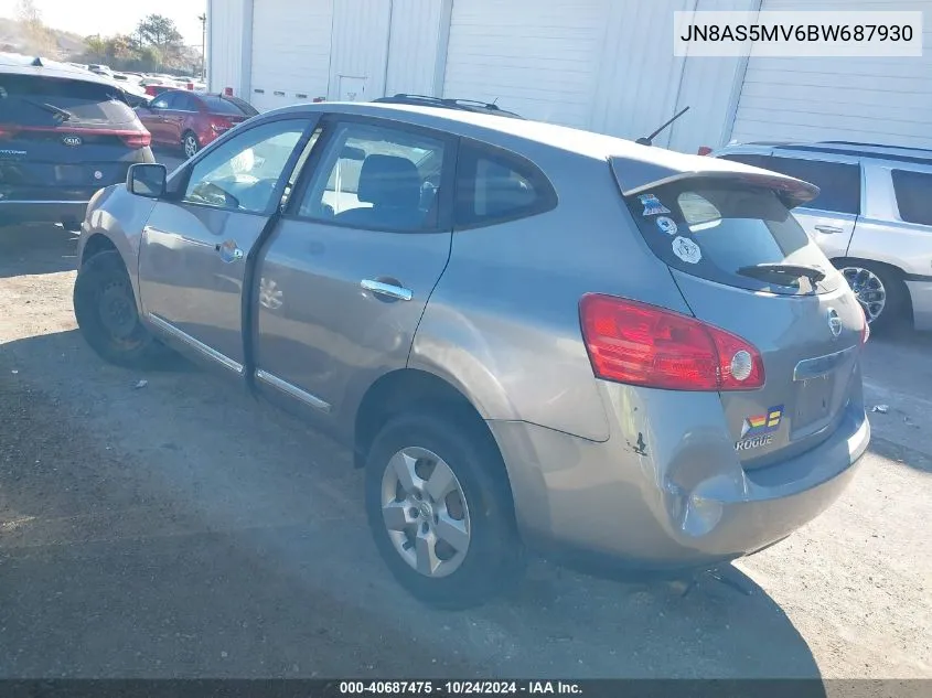 2011 Nissan Rogue S VIN: JN8AS5MV6BW687930 Lot: 40687475