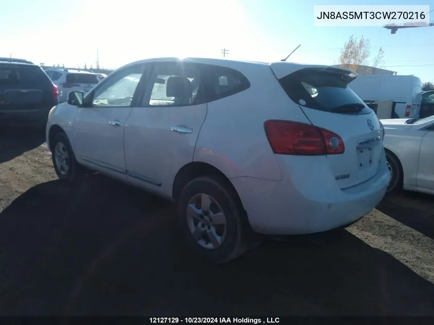 2012 Nissan Rogue S/Sv VIN: JN8AS5MT3CW270216 Lot: 12127129